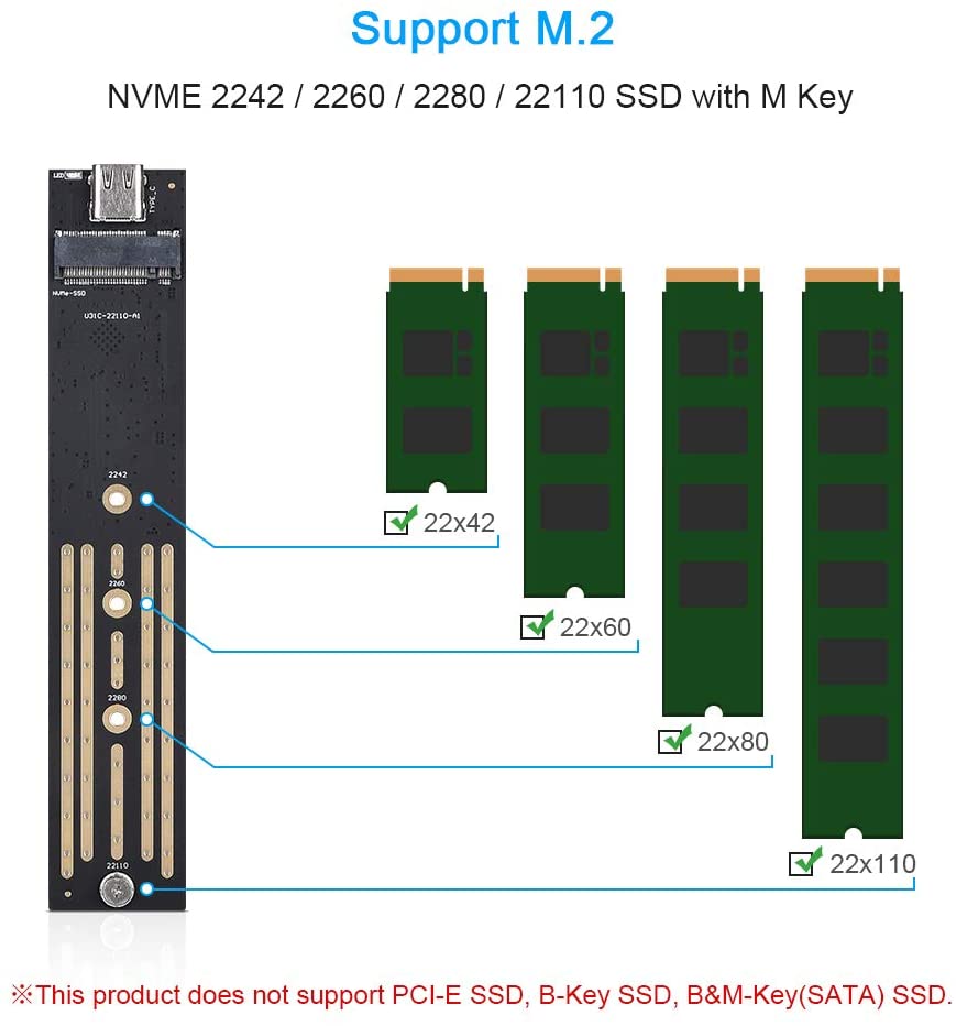 ELUTENG Boîtier SSD M.2 SATA vers USB C Gen1 USB 3.1 UASP 6Gbps